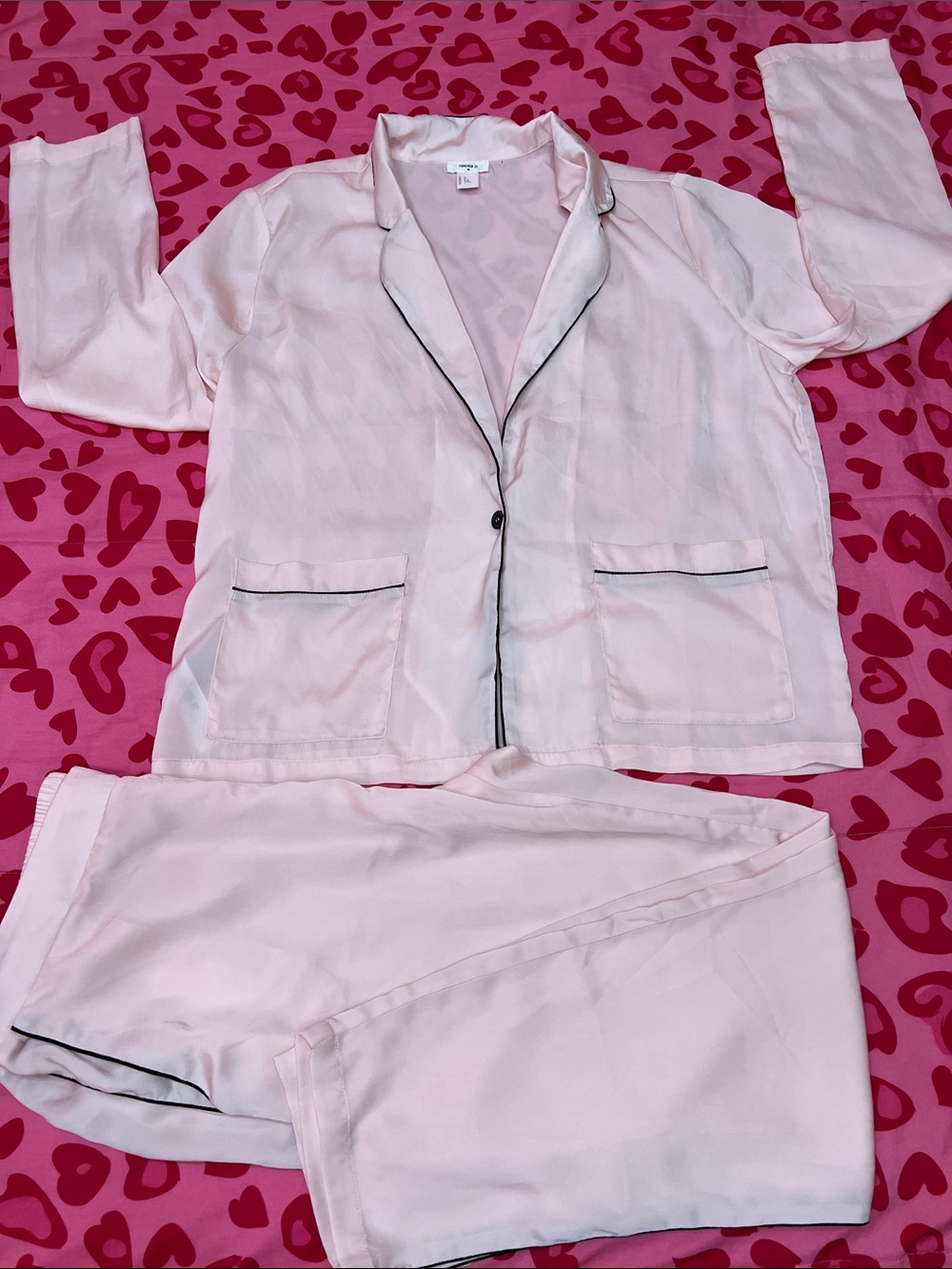 Women's Pink Satin Pajama Set with Contrast Piping
